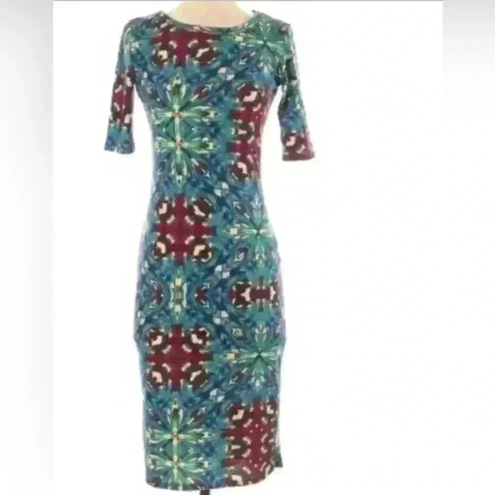 LULAROE Julia Kaleidoscopic Print Dress Multi Color Abstract.